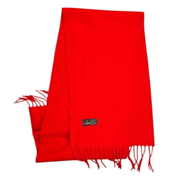 Fendi Vibrant Red Fringe Wool Scarf